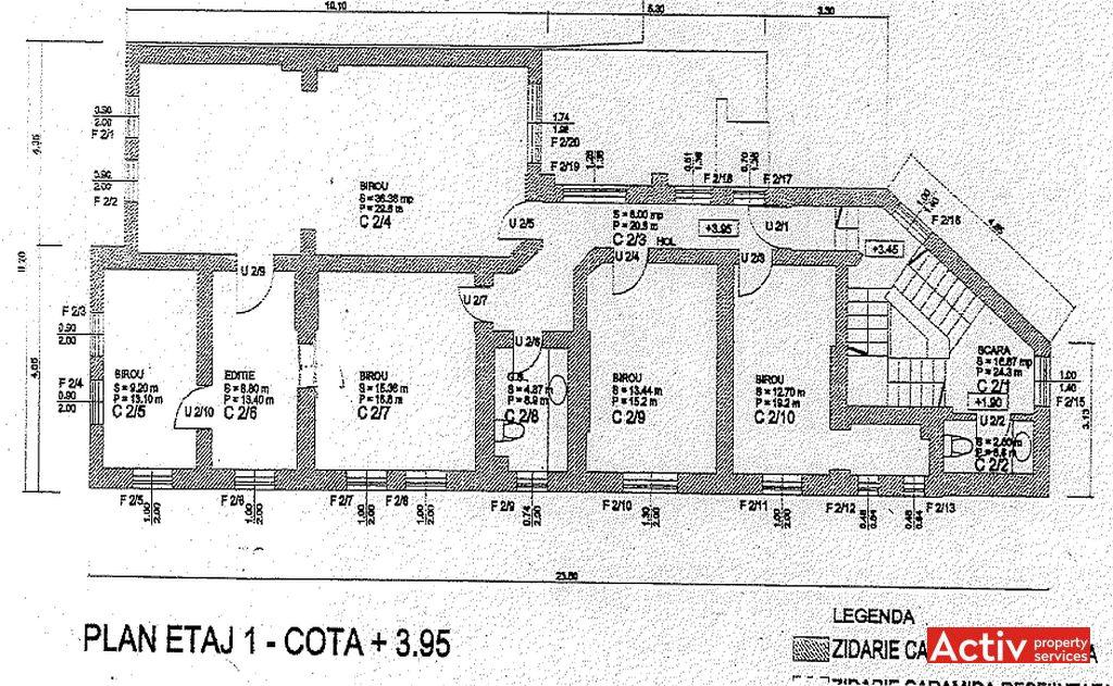 Constantin Noica 159 spatii de birouri de inchiriat Bucuresti central plan etaj
